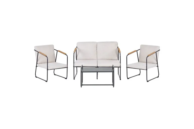 Loungegrupp Vezzana Beige/ljust trä/svart, Beige/ljust trä/svart