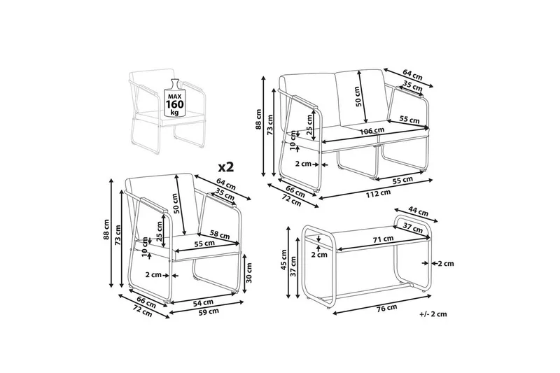 Loungegrupp Vezzana Grå/ljust trä/svart - Grå/ljust trä/svart - Trädgård & spabad - Utemiljö - Altan & terrass - Altanmöbler