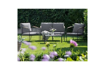 Loungegrupp Vezzana Grå/ljust trä/svart - Grå/ljust trä/svart - Utemöbler - Loungemöbler - Soffgrupp utomhus