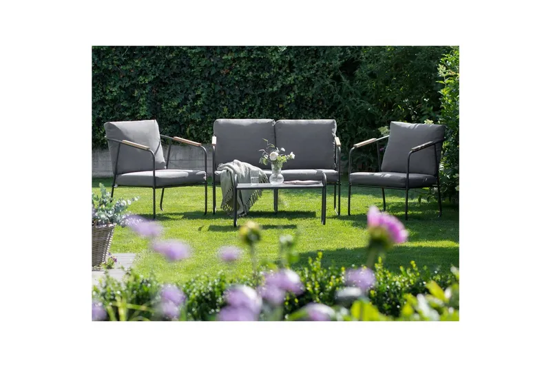 Loungegrupp Vezzana Grå/ljust trä/svart - Grå/ljust trä/svart - Trädgård & spabad - Utemiljö - Altan & terrass - Altanmöbler