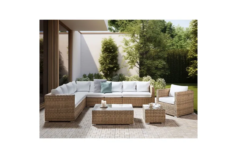 Loungegrupp XXL Brun/Vit - Brun/Vit - Trädgård & spabad - Utemiljö - Altan & terrass - Altanmöbler