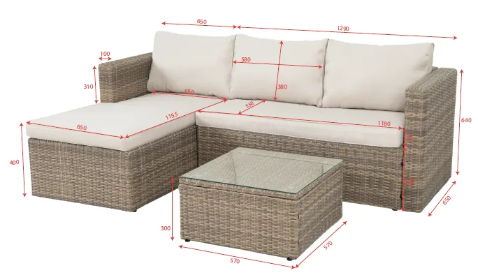 Mendoza l-formad 4-sits soffgrupp i konstrotting för altan och terrass - Brun / Beige dynor - Utemöbler - Loungemöbler - Soffgrupp utomhus