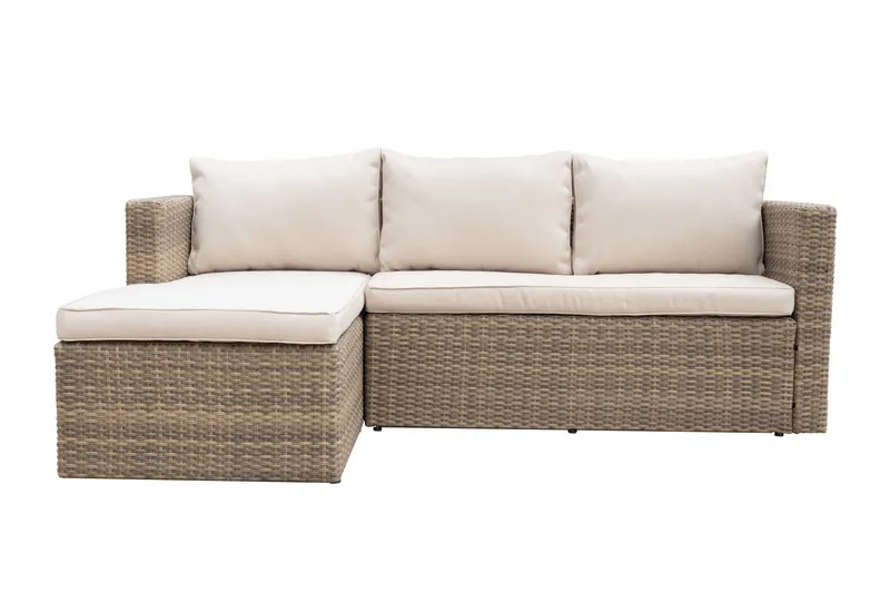 Mendoza l-formad 4-sits soffgrupp i konstrotting för altan och terrass - Brun / Beige dynor - Trädgård & spabad - Utemiljö - Altan & terrass - Altanmöbler