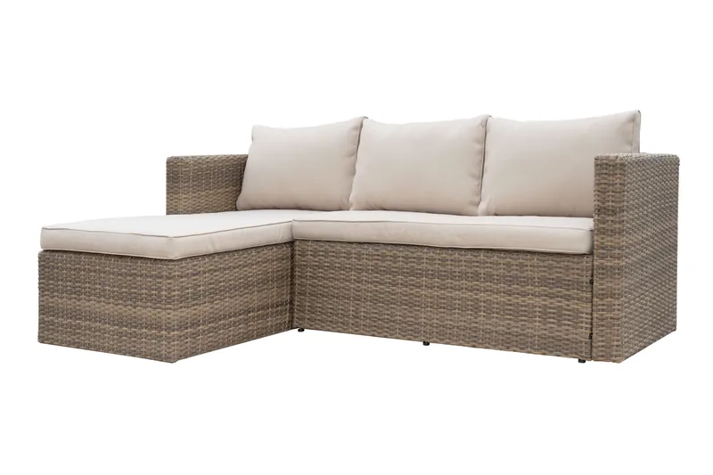 Mendoza l-formad 4-sits soffgrupp i konstrotting för altan och terrass - Brun / Beige dynor - Trädgård & spabad - Utemiljö - Altan & terrass - Altanmöbler