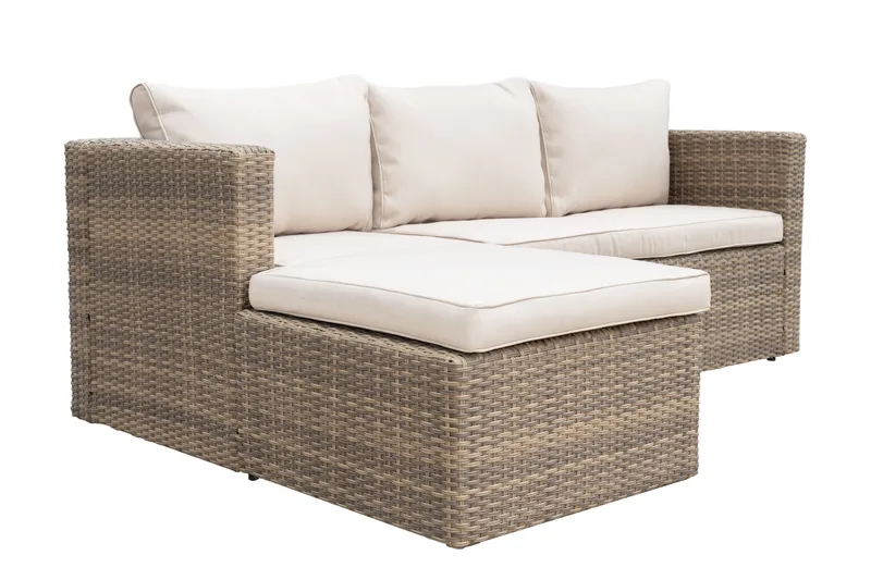 Mendoza l-formad 4-sits soffgrupp i konstrotting för altan och terrass - Brun / Beige dynor - Trädgård & spabad - Utemiljö - Altan & terrass - Altanmöbler