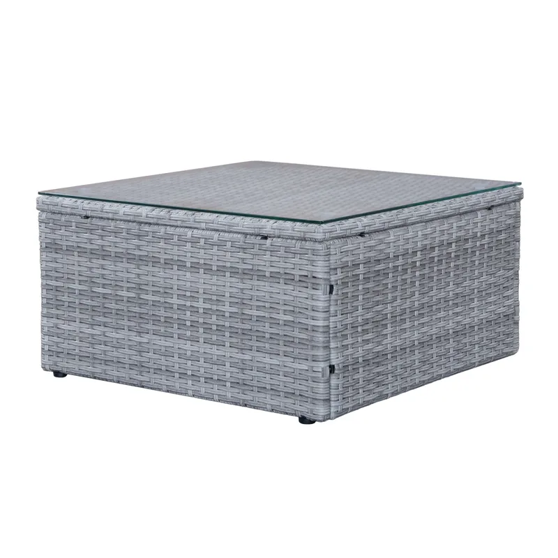 Mendoza l-formad 4-sits soffgrupp i konstrotting för altan och terrass - Grå / Blåa dynor - Trädgård & spabad - Utemiljö - Altan & terrass - Altanmöbler