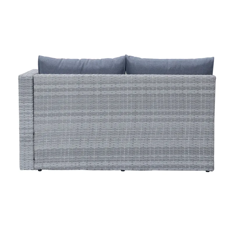 Mendoza l-formad 4-sits soffgrupp i konstrotting för altan och terrass - Grå / Blåa dynor - Trädgård & spabad - Utemiljö - Altan & terrass - Altanmöbler