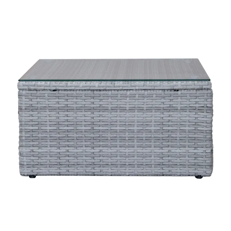 Mendoza l-formad 4-sits soffgrupp i konstrotting för altan och terrass - Grå / Blåa dynor - Trädgård & spabad - Utemiljö - Altan & terrass - Altanmöbler