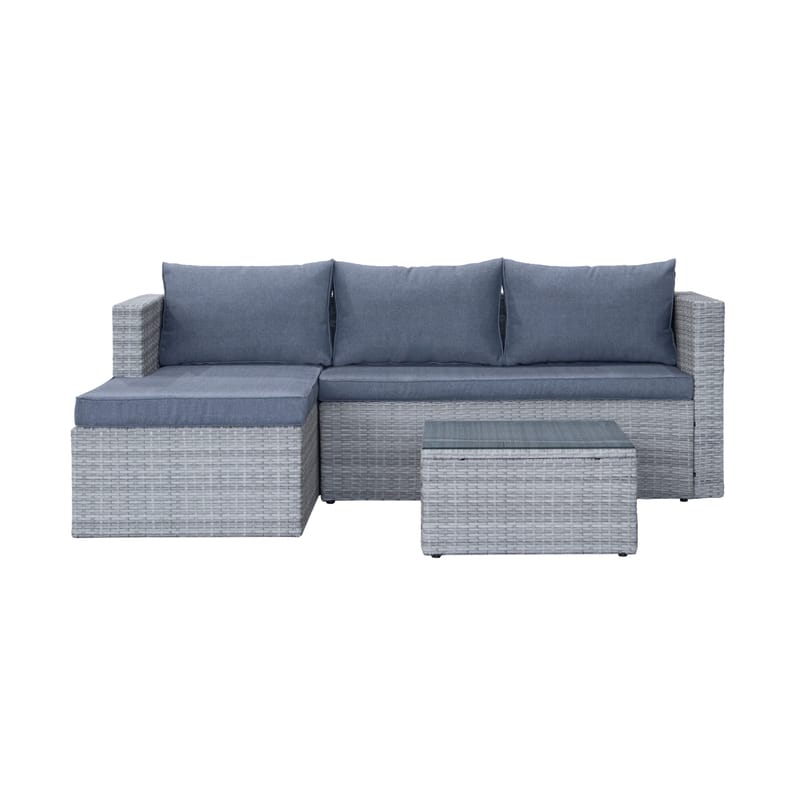 Mendoza l-formad 4-sits soffgrupp i konstrotting för altan och terrass - Grå / Blåa dynor - Trädgård & spabad - Utemiljö - Altan & terrass - Altanmöbler