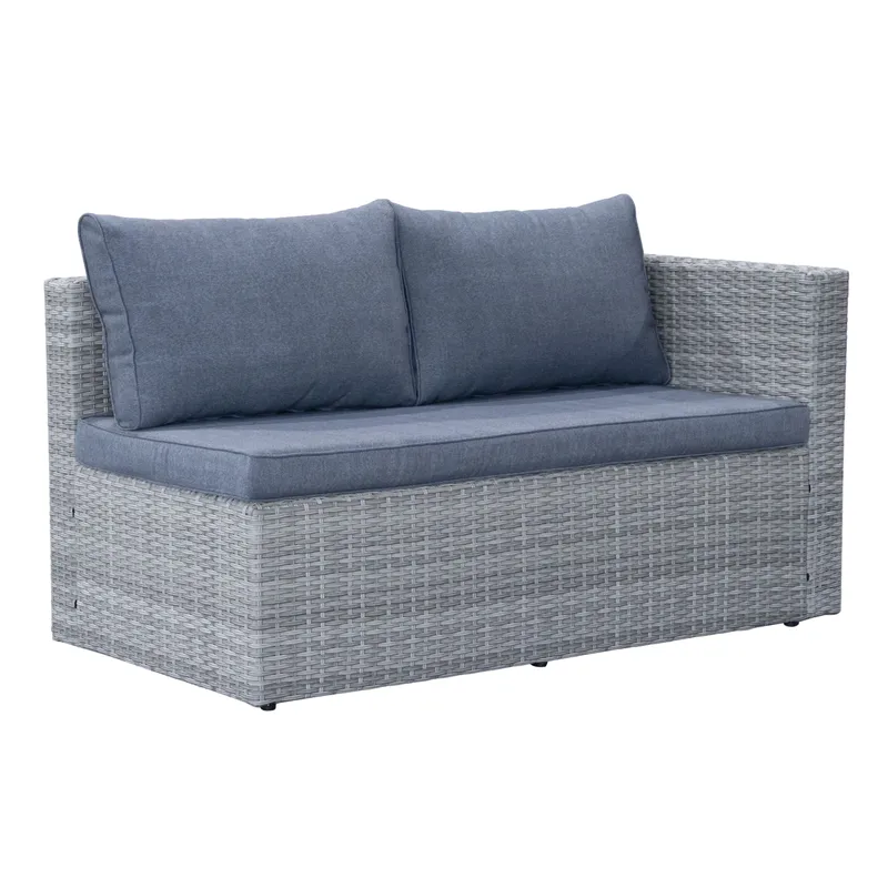 Mendoza l-formad 4-sits soffgrupp i konstrotting för altan och terrass - Grå / Blåa dynor - Trädgård & spabad - Utemiljö - Altan & terrass - Altanmöbler
