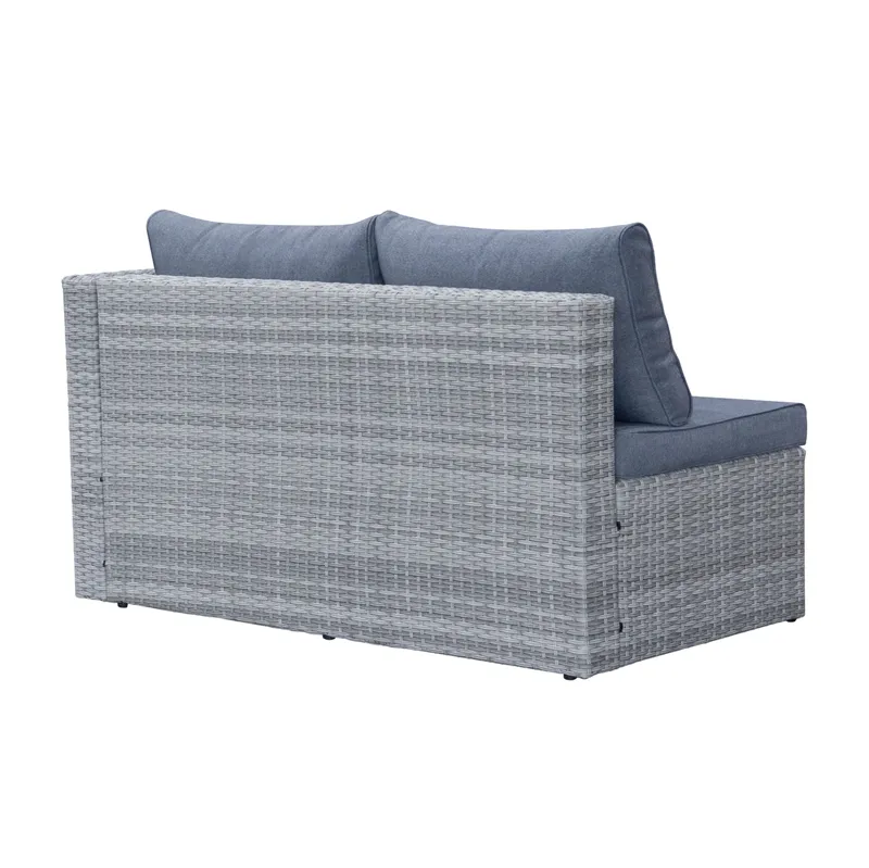 Mendoza l-formad 4-sits soffgrupp i konstrotting för altan och terrass - Grå / Blåa dynor - Trädgård & spabad - Utemiljö - Altan & terrass - Altanmöbler