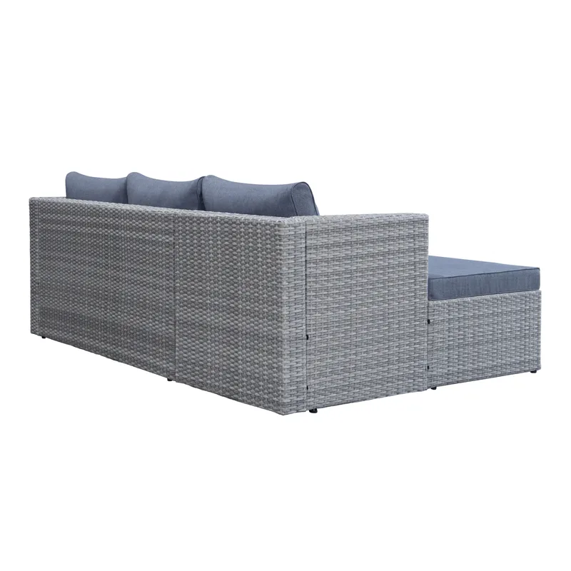Mendoza l-formad 4-sits soffgrupp i konstrotting för altan och terrass - Grå / Blåa dynor - Trädgård & spabad - Utemiljö - Altan & terrass - Altanmöbler