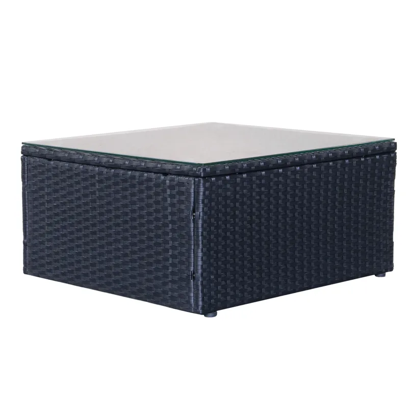 Mendoza l-formad 4-sits soffgrupp i konstrotting för altan och terrass - Svart / Vita dynor - Trädgård & spabad - Utemiljö - Altan & terrass - Altanmöbler