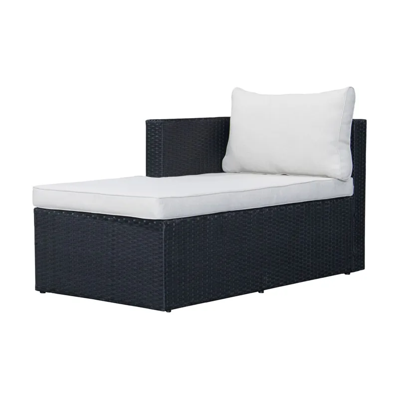 Mendoza l-formad 4-sits soffgrupp i konstrotting för altan och terrass - Svart / Vita dynor - Trädgård & spabad - Utemiljö - Altan & terrass - Altanmöbler