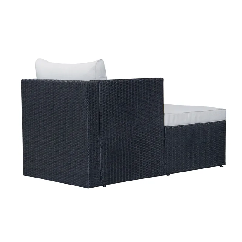 Mendoza l-formad 4-sits soffgrupp i konstrotting för altan och terrass - Svart / Vita dynor - Trädgård & spabad - Utemiljö - Altan & terrass - Altanmöbler