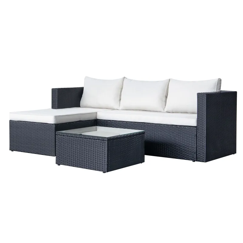 Mendoza l-formad 4-sits soffgrupp i konstrotting för altan och terrass - Svart - Trädgård & spabad - Utemiljö - Altan & terrass - Altanmöbler