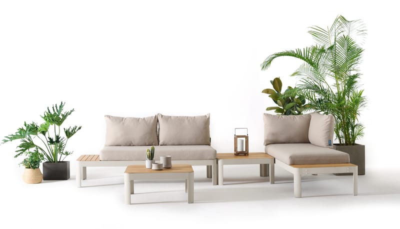 Modulset för utomhusbruk Portals 2x 2-sitssoffor + 2x soffbord - korallsand - Trädgård & spabad - Utemiljö - Altan & terrass - Altanmöbler