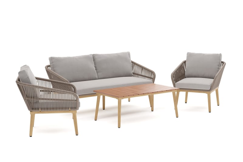 Morrocco 4-sits Soffgrupp utomhus med grå dynor och soffbord med trä utseende - Brun - Trädgård & spabad - Utemiljö - Altan & terrass - Altanmöbler