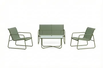 Pelanda Loungegrupp  - Soffa och 2 fåtöljer i stål soffbord med frostad glasskiva