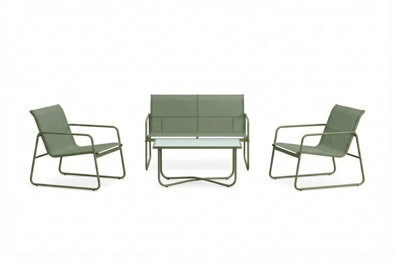 Pelanda Loungegrupp  - Soffa och 2 fåtöljer i stål soffbord med frostad glasskiva - Grön - Trädgård & spabad - Utemiljö - Altan & terrass - Altanmöbler