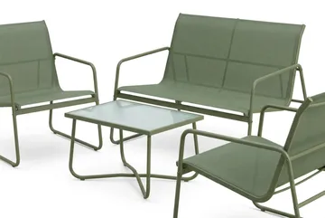 Pelanda Loungegrupp  - Soffa och 2 fåtöljer i stål soffbord med frostad glasskiva - Grön - Utemöbler - Loungemöbler - Soffgrupp utomhus