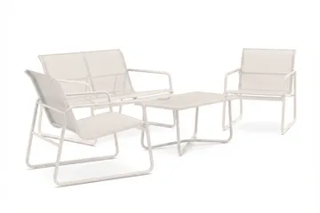 Pelanda Loungegrupp  - Soffa och 2 fåtöljer i stål soffbord med frostad glasskiva - Ljusbeige - Utemöbler - Loungemöbler - Soffgrupp utomhus