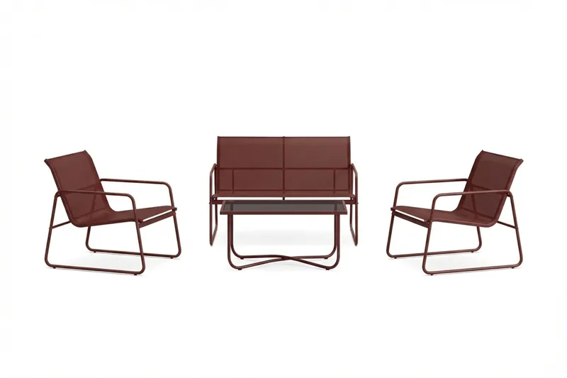Pelanda Loungegrupp  - Soffa och 2 fåtöljer i stål soffbord med frostad glasskiva - Röd - Trädgård & spabad - Utemiljö - Altan & terrass - Altanmöbler