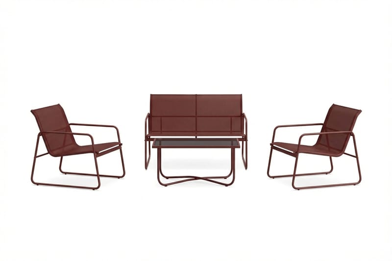 Pelanda Loungegrupp  - Soffa och 2 fåtöljer i stål soffbord med frostad glasskiva - Röd - Trädgård & spabad - Utemiljö - Altan & terrass - Altanmöbler