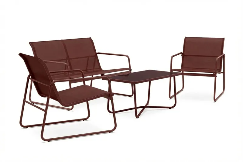 Pelanda Loungegrupp  - Soffa och 2 fåtöljer i stål soffbord med frostad glasskiva - Röd - Trädgård & spabad - Utemiljö - Altan & terrass - Altanmöbler