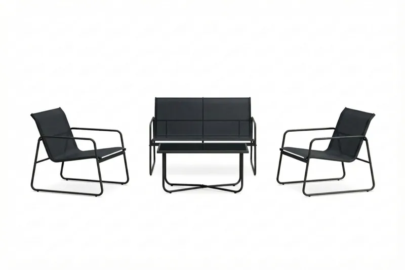 Pelanda Loungegrupp  - Soffa och 2 fåtöljer i stål soffbord med frostad glasskiva - Svart - Trädgård & spabad - Utemiljö - Altan & terrass - Altanmöbler
