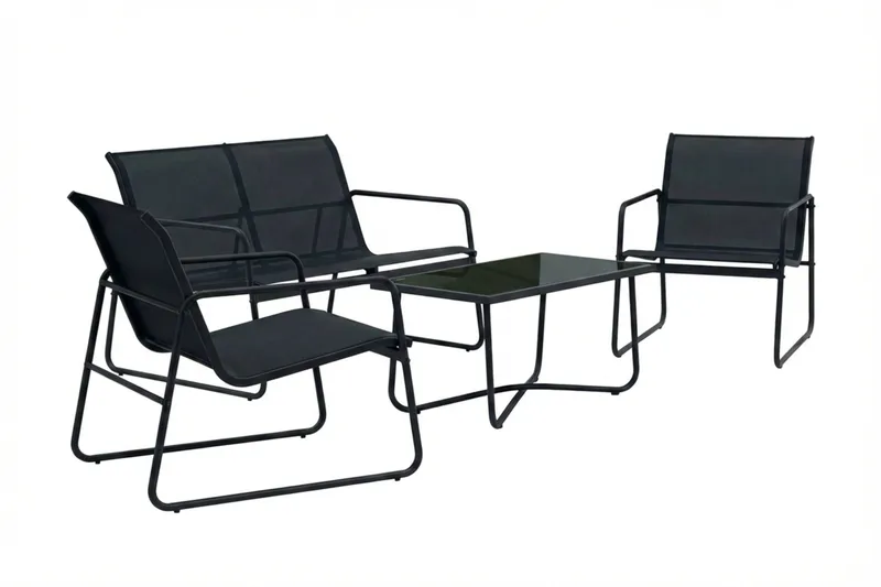 Pelanda Loungegrupp  - Soffa och 2 fåtöljer i stål soffbord med frostad glasskiva - Svart - Trädgård & spabad - Utemiljö - Altan & terrass - Altanmöbler
