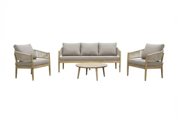 Siana 4-sits Loungegrupp i trä utseende med repdetaljer - Natur / Beige - Utemöbler - Loungemöbler - Soffgrupp utomhus