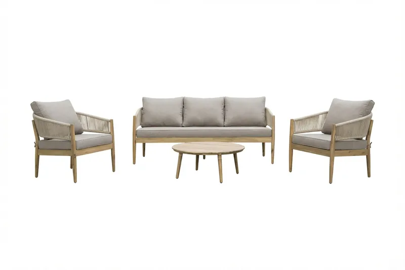 Siana 4-sits Loungegrupp i trä utseende med repdetaljer, Natur / Beige
