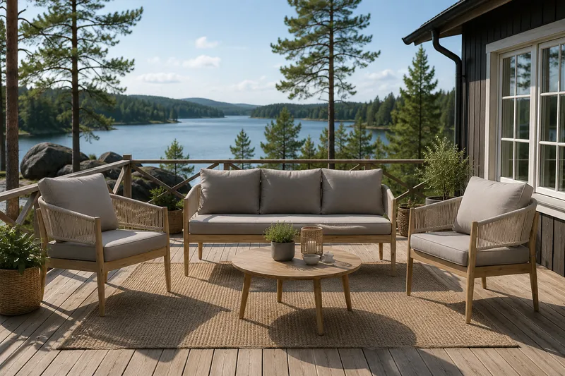 Siana 4-sits Loungegrupp i trä utseende med repdetaljer - Natur / Beige - Trädgård & spabad - Utemiljö - Altan & terrass - Altanmöbler