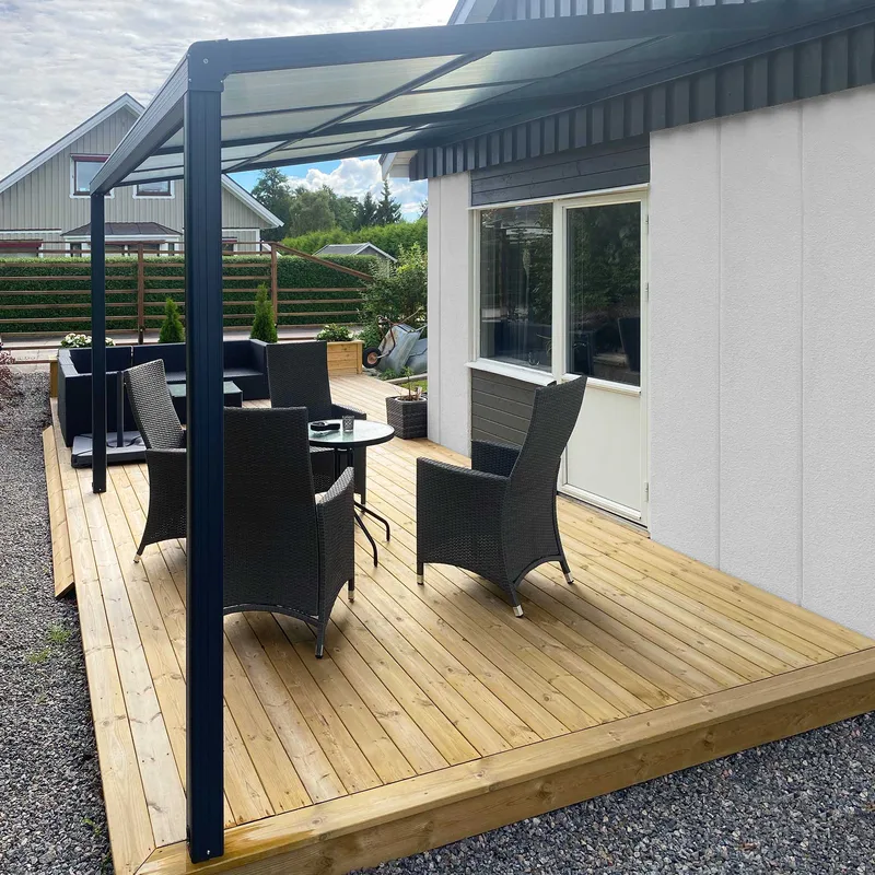Slide roof veranda 3,9 x 3m | Skjutbart altantak | Kanalplast / Aluminium, Antracit