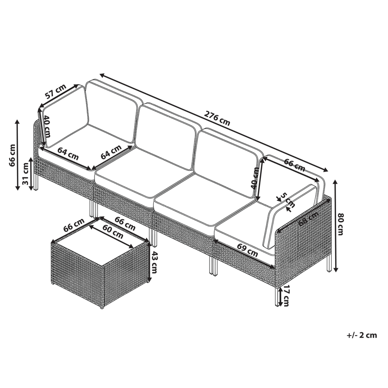 Soffa utomhus med Bord 4-Sits Omegana Modulär Konstrotting - Beige/Svart - Trädgård & spabad - Utemiljö - Altan & terrass - Altanmöbler