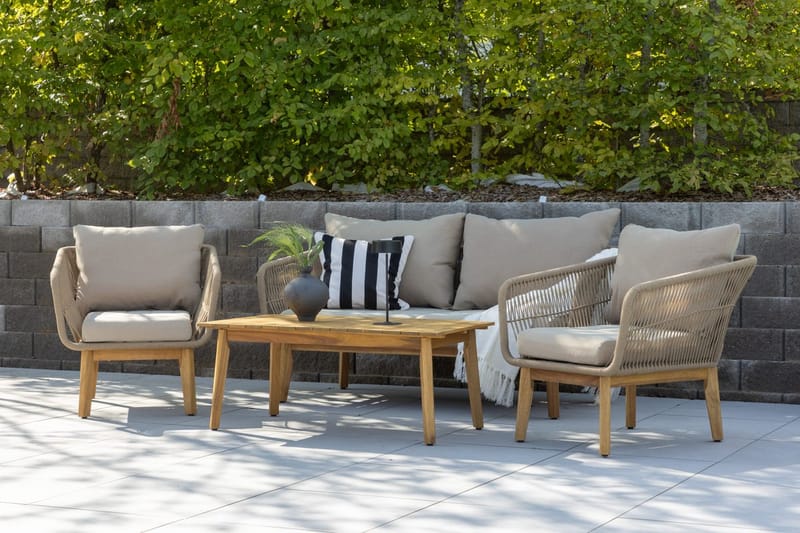 Soffgrupp Chania 2-sits Soffa + 2 Fåtöljer med bord Utomhus, Brun