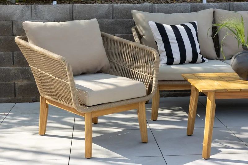 Soffgrupp Chania 2-sits Soffa + 2 Fåtöljer med bord Utomhus - Brun - Utemöbler - Loungemöbler - Soffgrupp utomhus