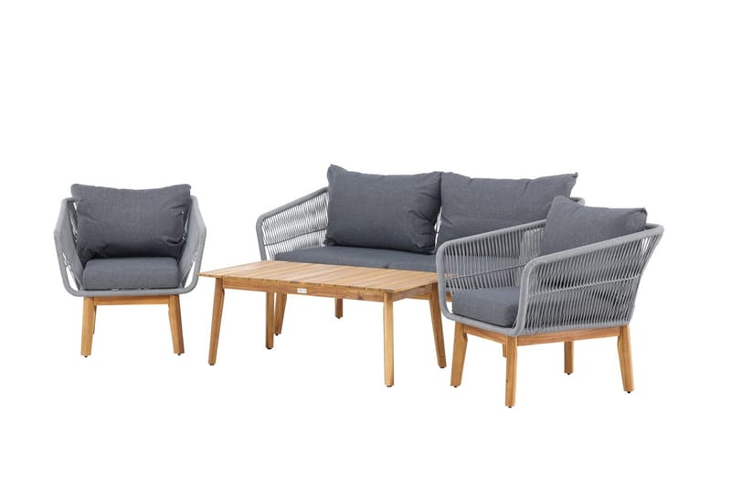 Soffgrupp Chania 2-sits Soffa + 2 Fåtöljer med bord Utomhus - Grå, Natur - Utemöbler - Loungemöbler - Soffgrupp utomhus