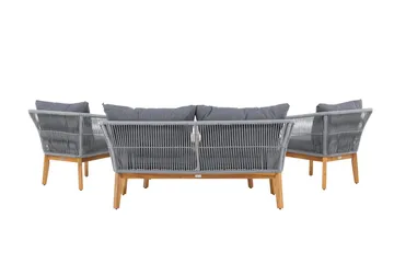 Soffgrupp Chania 2-sits Soffa + 2 Fåtöljer med bord Utomhus - Grå, Natur - Utemöbler - Loungemöbler - Soffgrupp utomhus