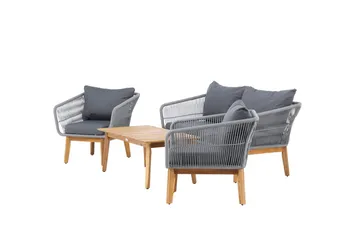 Soffgrupp Chania 2-sits Soffa + 2 Fåtöljer med bord Utomhus - Grå, Natur - Utemöbler - Loungemöbler - Soffgrupp utomhus