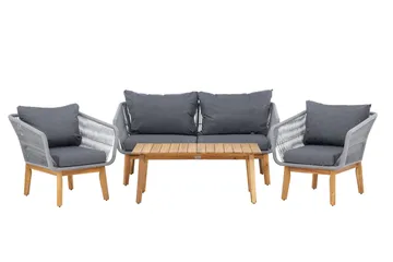 Soffgrupp Chania 2-sits Soffa + 2 Fåtöljer med bord Utomhus - Grå, Natur - Utemöbler - Loungemöbler - Soffgrupp utomhus