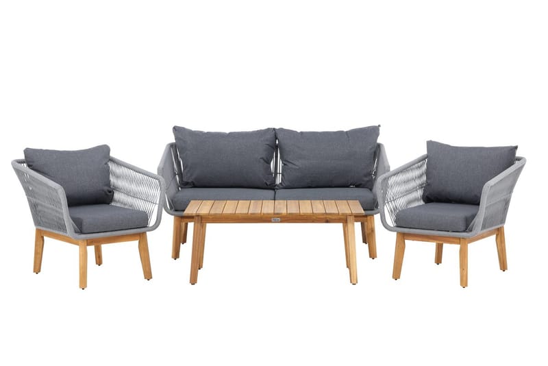 Soffgrupp Chania 2-sits Soffa + 2 Fåtöljer med bord Utomhus - Grå, Natur - Utemöbler - Loungemöbler - Soffgrupp utomhus