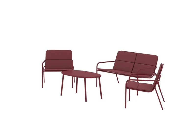 Soffgrupp Fourni 2-sits Soffa + 2 Fåtöljer med bord Utomhus - Vinröd - Utemöbler - Loungemöbler - Soffgrupp utomhus