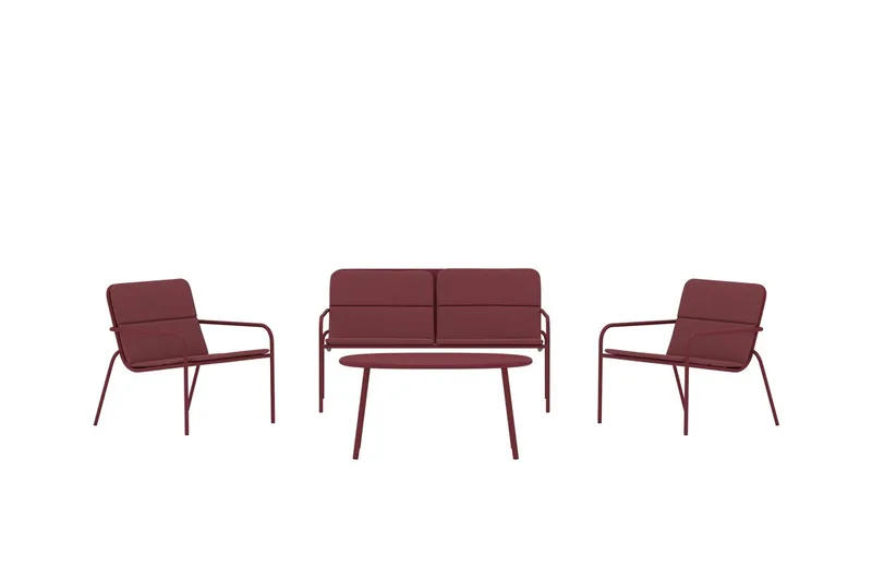Soffgrupp Fourni 2-sits Soffa + 2 Fåtöljer med bord Utomhus - Vinröd - Utemöbler - Loungemöbler - Soffgrupp utomhus