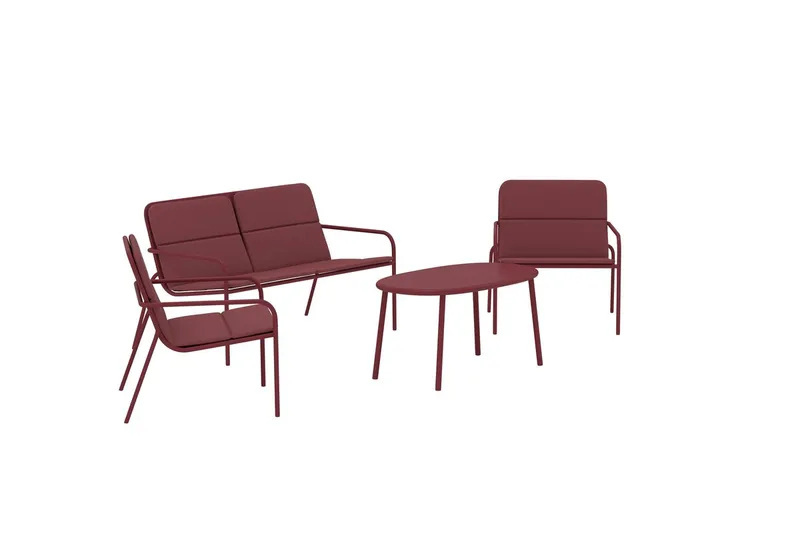 Soffgrupp Fourni 2-sits Soffa + 2 Fåtöljer med bord Utomhus - Vinröd - Utemöbler - Loungemöbler - Soffgrupp utomhus