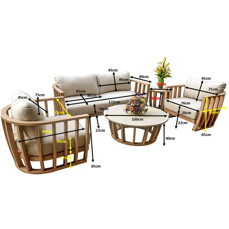 Soffgrupp i akacia & terrazzo-sten | Dynor med linnetyg | Storvik - Trädgård & spabad - Utemiljö - Altan & terrass - Altanmöbler