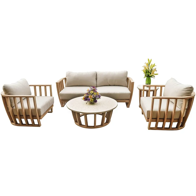 Soffgrupp i akacia & terrazzo-sten | Dynor med linnetyg | Storvik, undefined