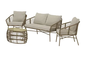 Soffgrupp Lipari 2-sits Soffa + 2 Fåtöljer med bord Utomhus - Brun - Utemöbler - Loungemöbler - Soffgrupp utomhus