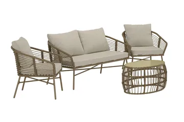 Soffgrupp Lipari 2-sits Soffa + 2 Fåtöljer med bord Utomhus - Brun - Utemöbler - Loungemöbler - Soffgrupp utomhus